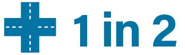 "1 in 2 at or near intersections"